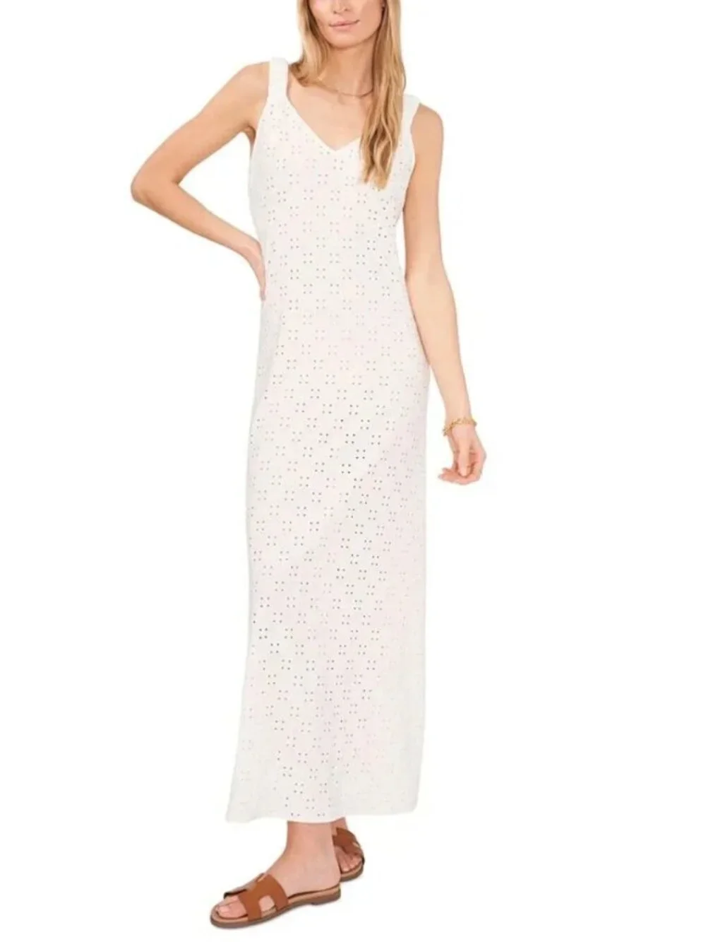1.STATE Womens Eyelet Maxi Dress Cover-Up Resortwear Beachy Ivory Size XL NWT